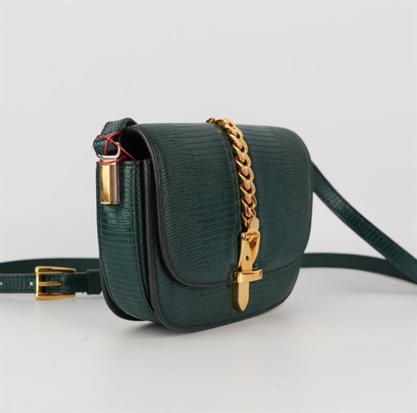 Túi GG vân da xanh rêu đáy bo 16cm+