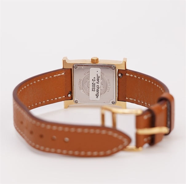 Đồng hồ Hermes vuông da nâu KG+