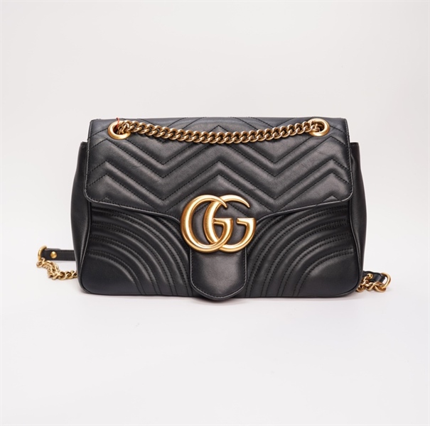 Túi GG marmont đen khóa vàng 26cm TB+