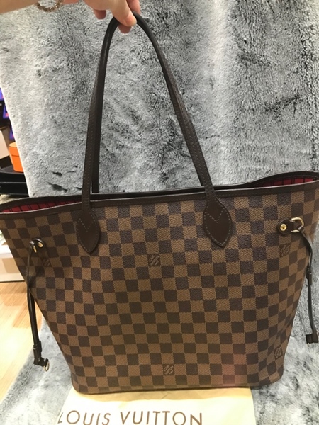 Túi LV Neverfull ô vuông nâu lòng đỏ KG+