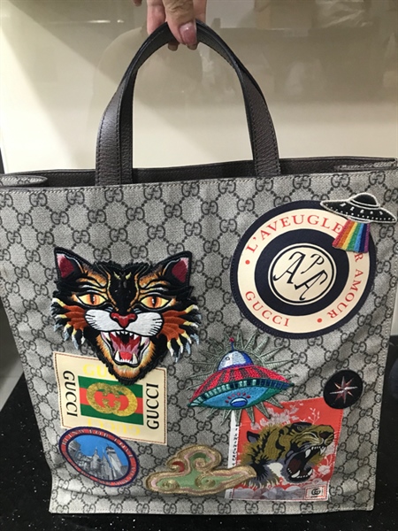 Túi Tote GG Xám Họa Tiết Đầu Hổ KG+