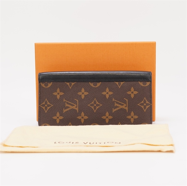 Ví dài LV hoa nâu phối da đen size 18cm +