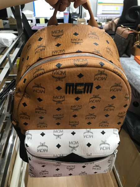 Balo MCM Vàng Phối Trắng KG+