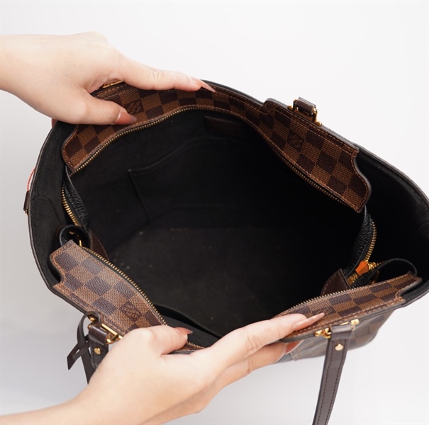 Túi LV tote ô vuông nâu phối da đen 30cm TB+