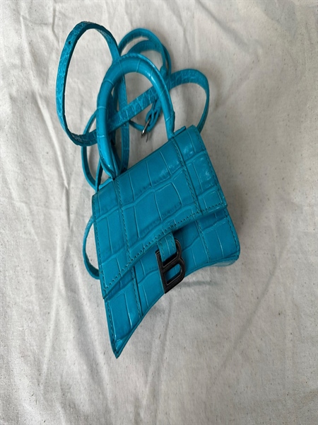 Túi Balenciaga Hourglass vân da xanh dương KG+