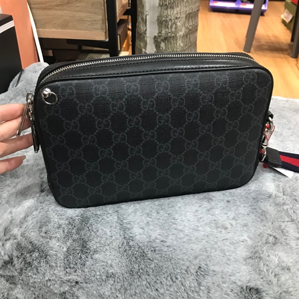 Túi Clutch GG xanh đen strap sọc đỏ +