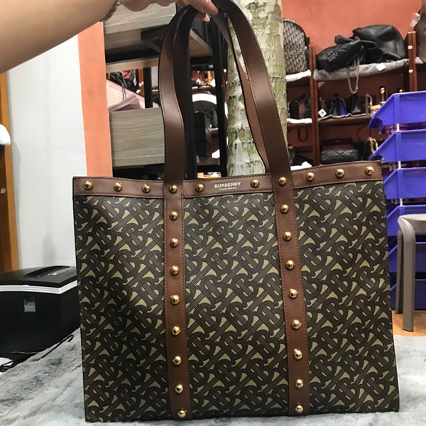 Túi tote da BBR viền nâu đinh+