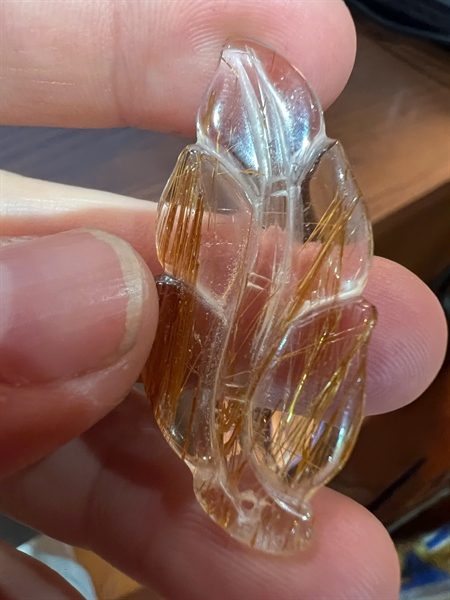 Mặt dây thạch anh tóc lá cây +