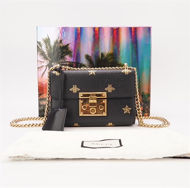 Túi GG đen con ong khóa vàng +