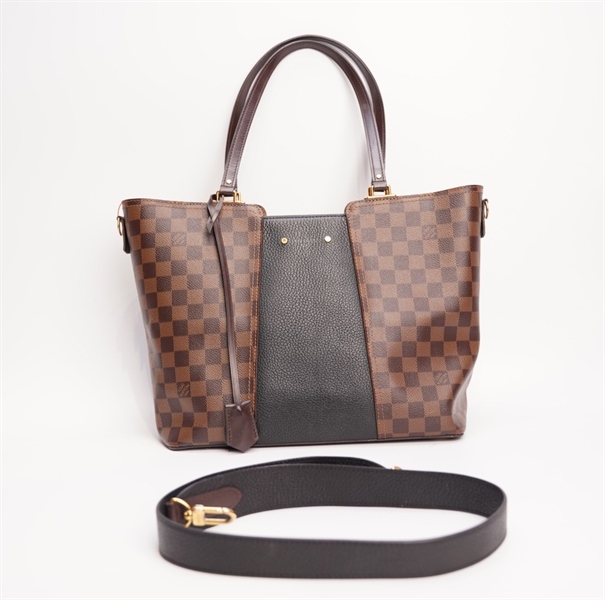 Túi LV tote ô vuông nâu phối da đen 30cm TB+