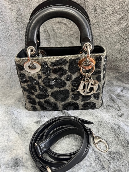 Túi Dior lady mini hoạ tiết xà cừ đen +