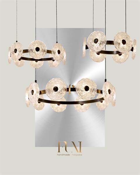 Đèn treo tròn hoa hồng | Hợp kim, Thủy tinh | Vàng đồng, Clear -D85cm