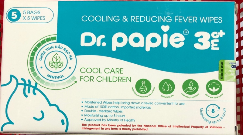 Khăn hạ sốt Dr. Papie 3mo+ 5 cái