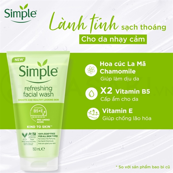 Sữa rửa mặt Simple cho da nhạy cảm 150ml
