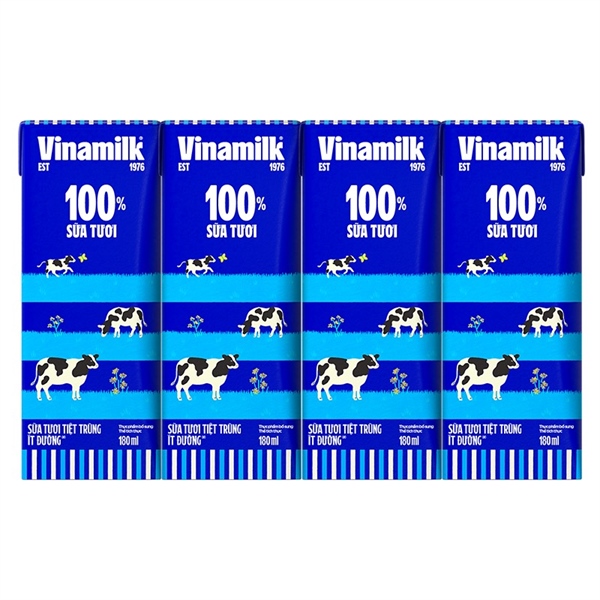 Sữa Vinamilk 100% Sữa Tươi ít đường 180ml