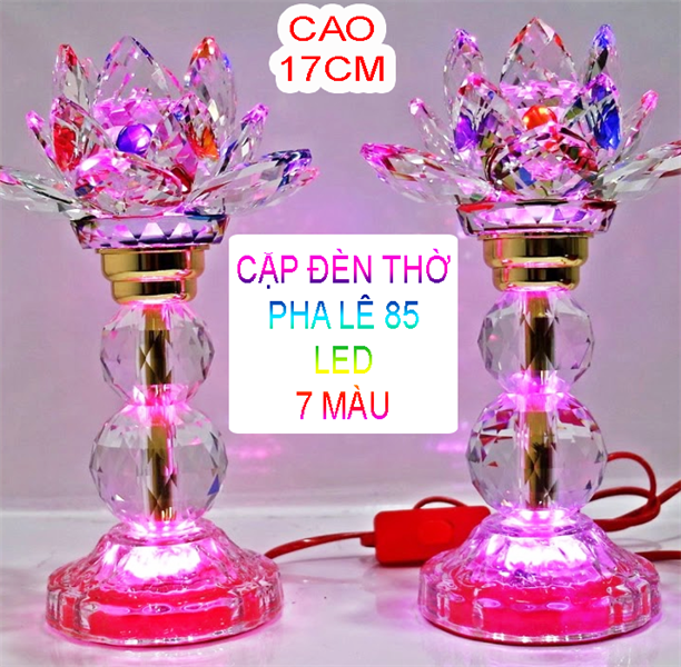 Cặp đèn thờ pha lên cao 17cm tự chuyển 7 màu rất đẹp
