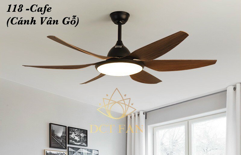 Quạt trần đèn 6 cánh gỗ nâu - LA118N