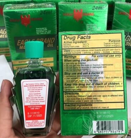 DẦU GIÓ XANH CON Ó SING EAGLE BRAND MEDICATED OIL, EXTERNAL ANALGESIC, PENETRATING PAIN RELIEF 24ML DATE 07/2026-duoc-ban-tai-Tạp Hoá Thái Lan