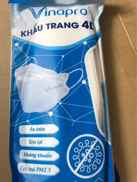 Khẩu trang 4D trắng túi 10cái VINAPRO-duoc-ban-tai-Tạp Hoá Thái Lan
