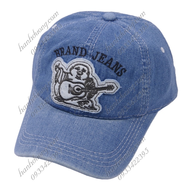 Nón kết jean gắn hình ông địa thời trang, khóa gài đồng (ODIA03)