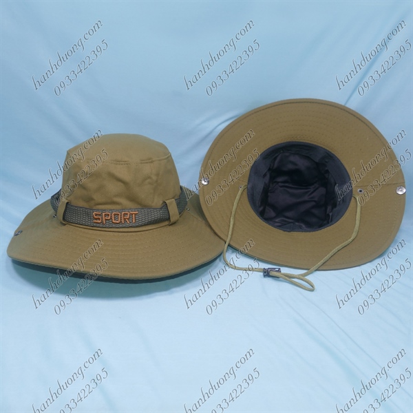 Nón tai bèo nam có đai thêu chữ sport vành rộng 8,5cm