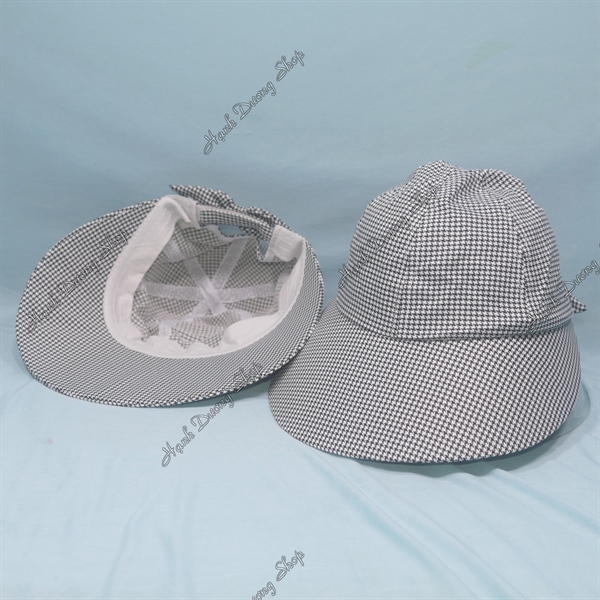 Nón chống nắng sọc ca rô có nơ phía sau chất liệu vải cotton thoáng mát