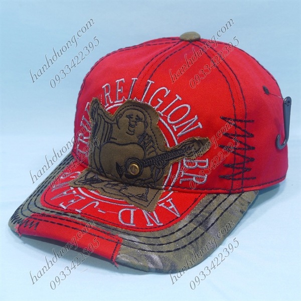 Nón kết ông địa đánh đàn thêu chữ nổi đóng nút da