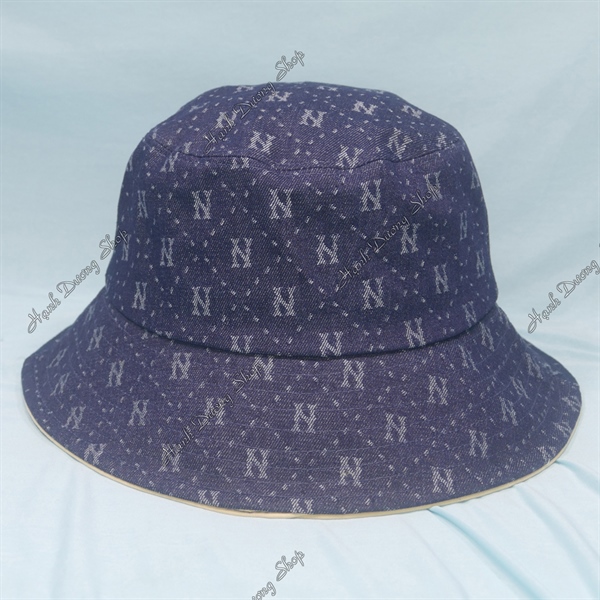 Nón tai bèo vành rộng 7,5 cm vải jean chữ N hàng quảng châu cao cấp có dây quai và dây rút phía trong
