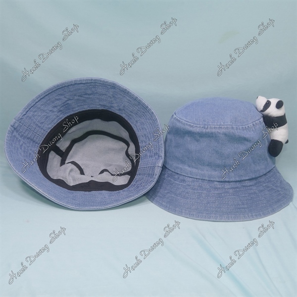 Nón tai bèo jean hàng quảng châu vòng đầu 59-60cm, mũ bucket vành rộng 6cm hàng jean cao cấp có gắn con gấu trúc bên hông