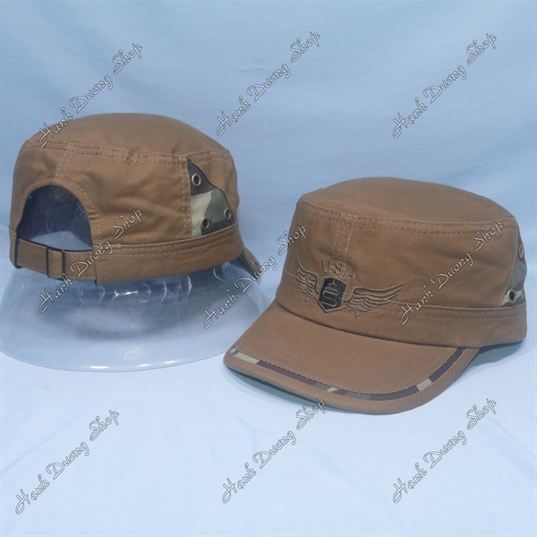 Nón lính mũ lưỡi trai đầu bằng có khóa tăng giảm size thêu chữ USA có cánh đại bàng 2 ngôi sao (USA Viền)