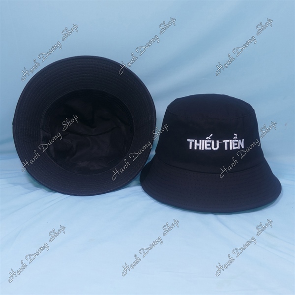 Nón tai bèo mũ bucket vành nhỏ thêu chữ Thiếu Tiền