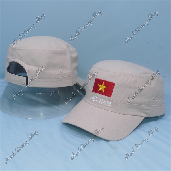 Nón lính mũ lưỡi trai đầu bằng thêu chữ Việt Nam phía sau khóa dán