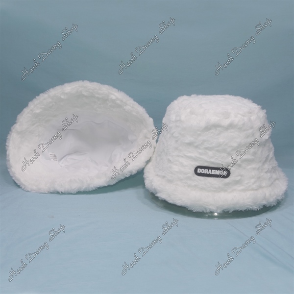 Nón tai bèo vành nhỏ 7cm lông thỏ, lông xù hàng quảng châu gắn mặt da doraemon phía trong có dây rút giảm giá đầu vòng đầu 56-59cm