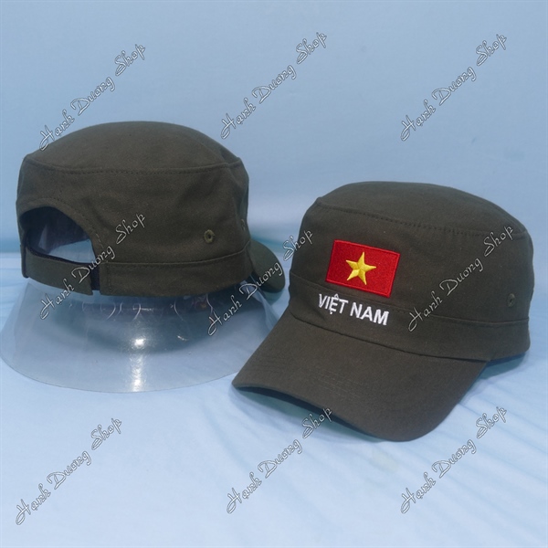 Nón lính mũ lưỡi trai đầu bằng thêu chữ Việt Nam phía sau khóa dán