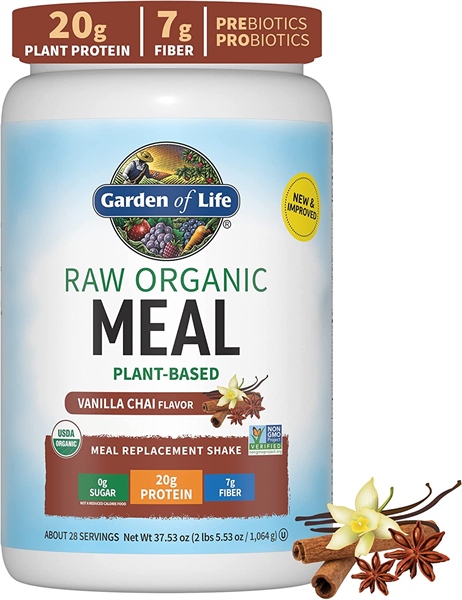 Bột hữu cơ thay bữa ăn Garden of Life Raw Meal vanilla chai 1064g