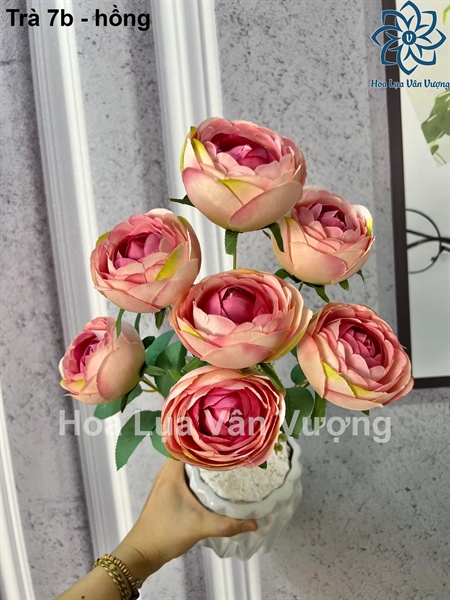 Trà 7b - hồng - Hoa cành ngắn - Hoa Lụa Vân Vượng
