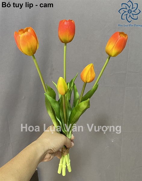 Bó tuy líp - Cam - Hoa cành ngắn - Hoa Lụa Vân Vượng