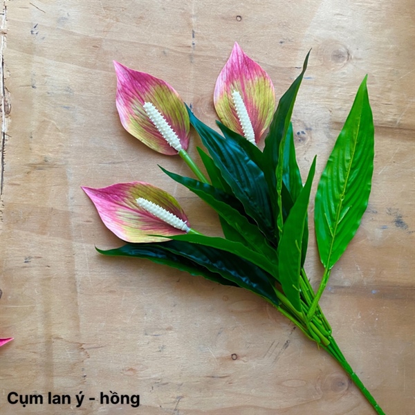 Cụm lan ý - Hồng - Hoa cành ngắn - Hoa Lụa Vân Vượng