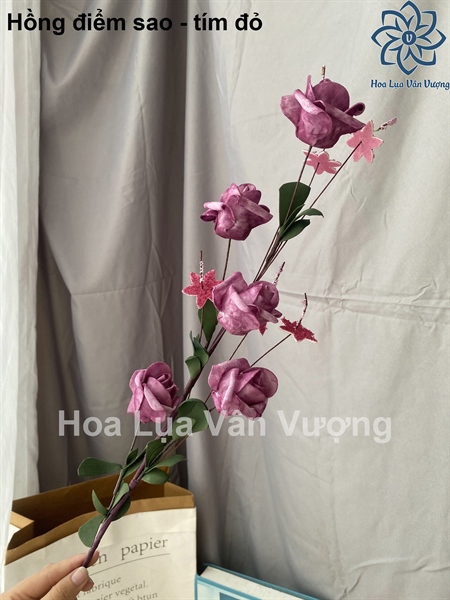 Hồng điểm sao - tím đỏ - Hoa cành dài - Hoa Lụa Vân Vượng