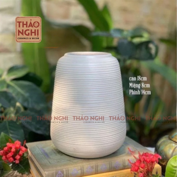 Bình gốm bát tràng trắng 18cm - Nguyên vật liệu - Hoa Lụa Vân Vượng