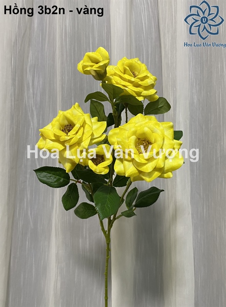 Hồng nhung 3b2n - vàng - Hoa cành dài - Hoa Lụa Vân Vượng