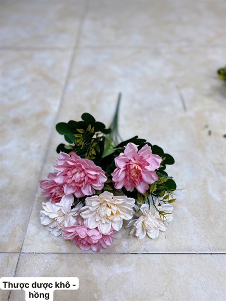 Thược dược khô - hồng - Hoa cành ngắn - Hoa Lụa Vân Vượng