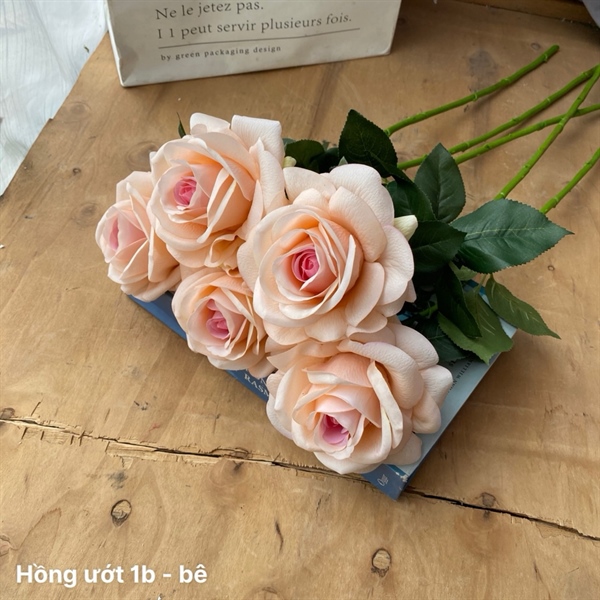 Hồng ướt 1b - Hoa cành dài - Hoa Lụa Vân Vượng