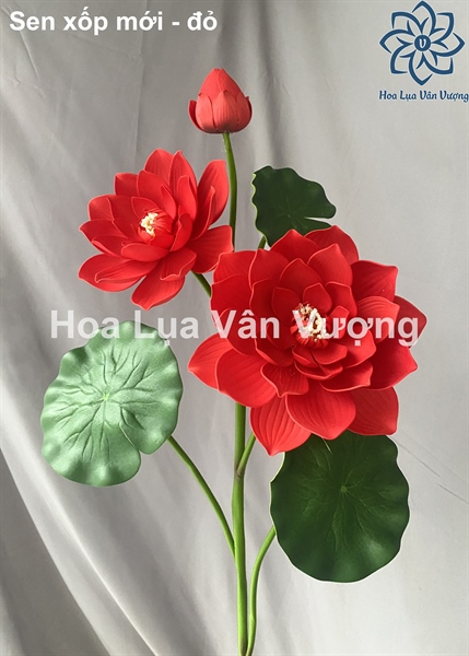 Sen xốp mới - đỏ - Sen - Hoa Lụa Vân Vượng