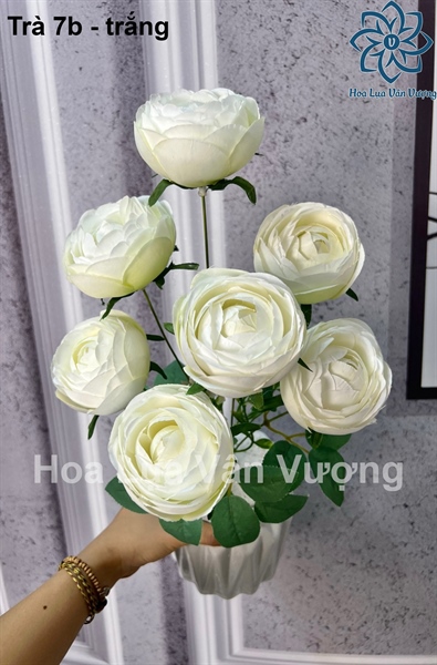 Trà 7b - trắng - Hoa cành ngắn - Hoa Lụa Vân Vượng