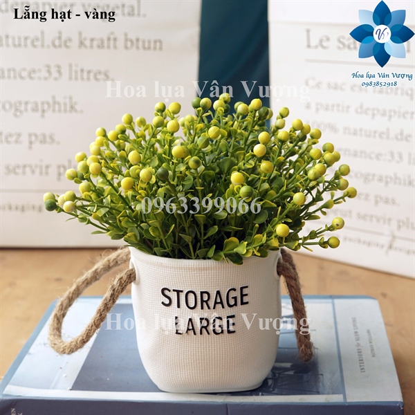 Lẵng hạt - Vàng - Chậu để bàn - Hoa Lụa Vân Vượng