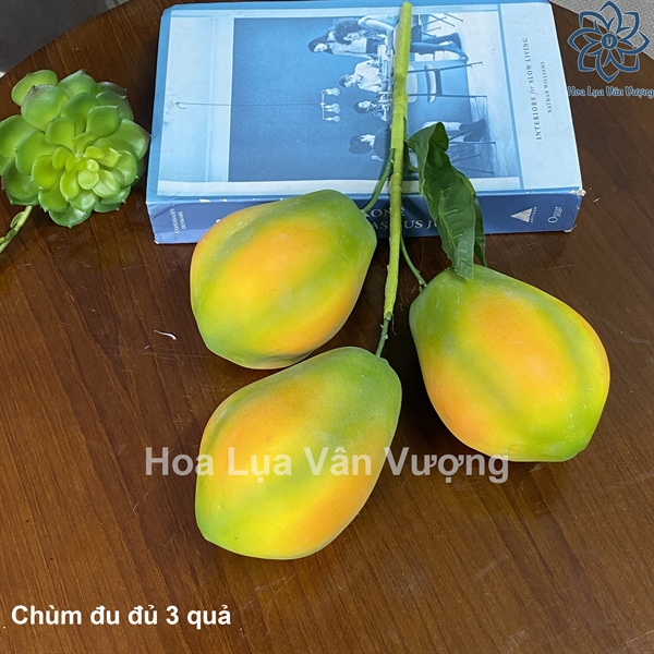 Chùm đu đủ 3 quả - Quả và dây quả - Hoa Lụa Vân Vượng