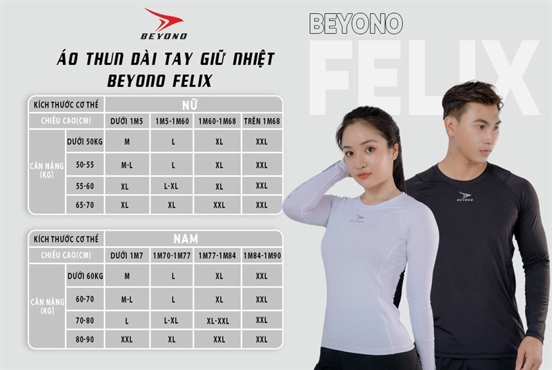 Áo thể thao Beyono FELIX Body tay dài nam + nữ, M=>2XL 220QA