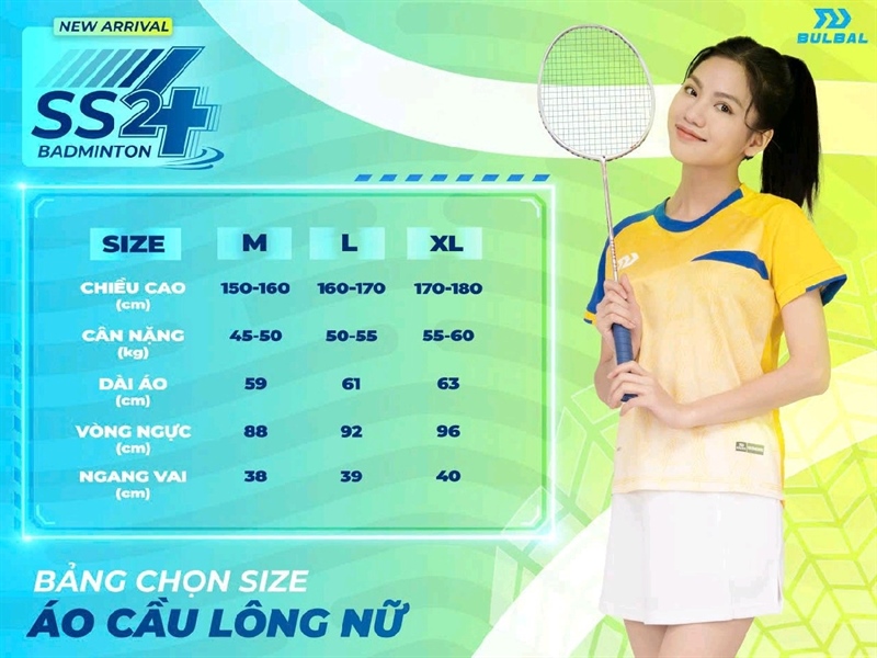 Áo cầu lông Bulbal SS24 nữ BAW 2401, M=>XL 169QA (Trắng,Xanh Ya, Nhớt)