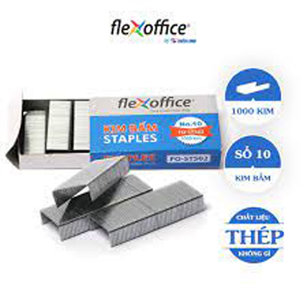 Kim bấm 10 Flexoffice FO-STS02 làm từ thép cao cấp, độ cứng cao, sáng bóng và không bị gỉ sét theo thời gian